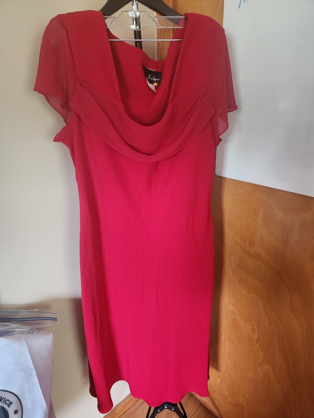 S.L. Fashions Red Draped Cowl-Neck Midi Dress